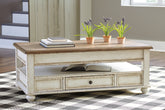 Warmstead Furniture - Ashley Furniture - Realyn Coffee Table with Lift Top - Lift Top Cocktail Table / White/Brown - T523-9